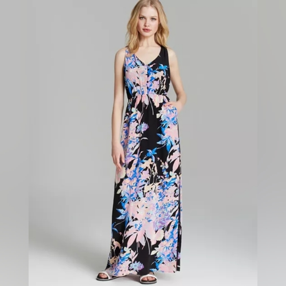 Yumi Kim Black and Blue Floral Maxi Dress